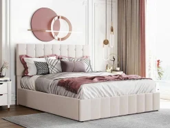 Gestoffeerd Opbergbed - 140X200Cm - Stof Fluweel - Beige-ModernLuxe Sale