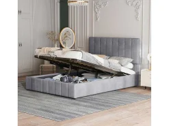 Gestoffeerd Opbergbed - 140X200Cm - Fluwelen Stof - Grijs-ModernLuxe Best