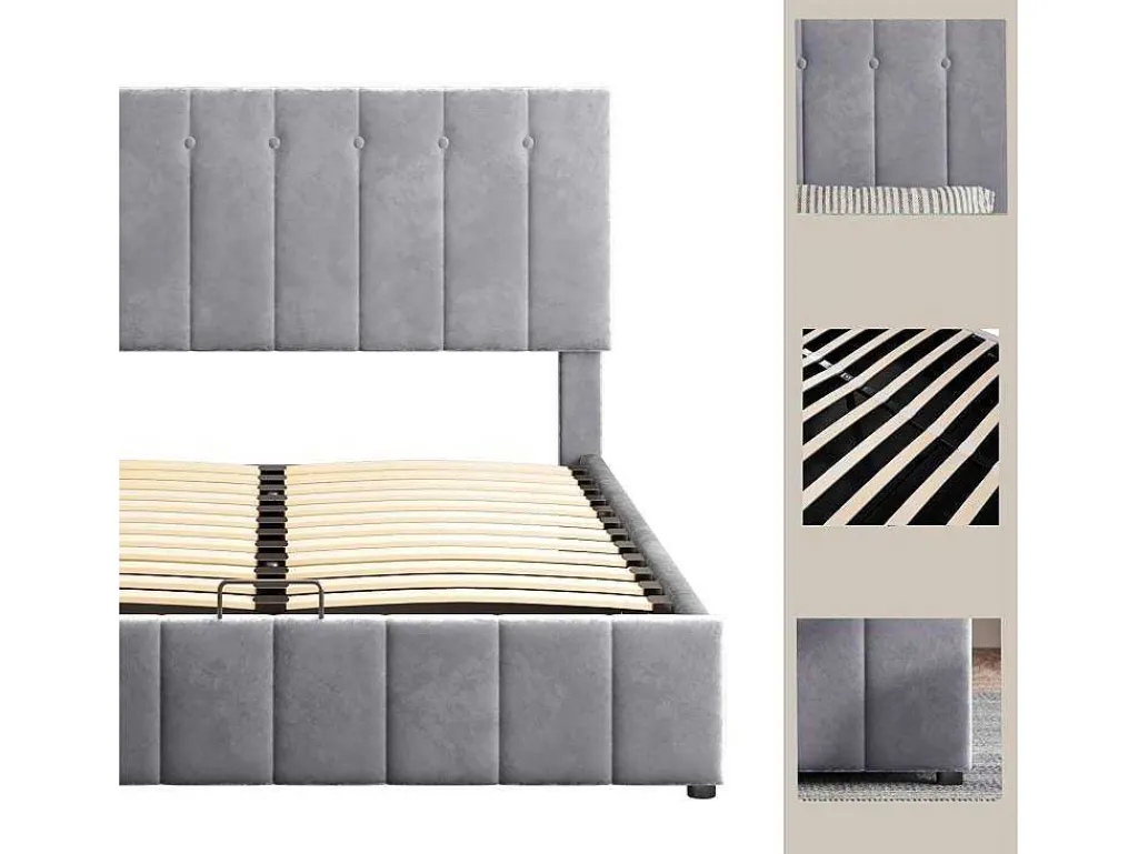 Gestoffeerd Opbergbed - 140X200Cm - Fluwelen Stof - Grijs-ModernLuxe Best