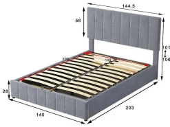 Gestoffeerd Opbergbed - 140X200Cm - Fluwelen Stof - Grijs-ModernLuxe Best