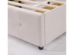 Gestoffeerd Opbergbed - 140X200Cm - Fluwelen Stof - Verstelbaar Blokpatroon Hoofdeinde - Creme-ModernLuxe Hot