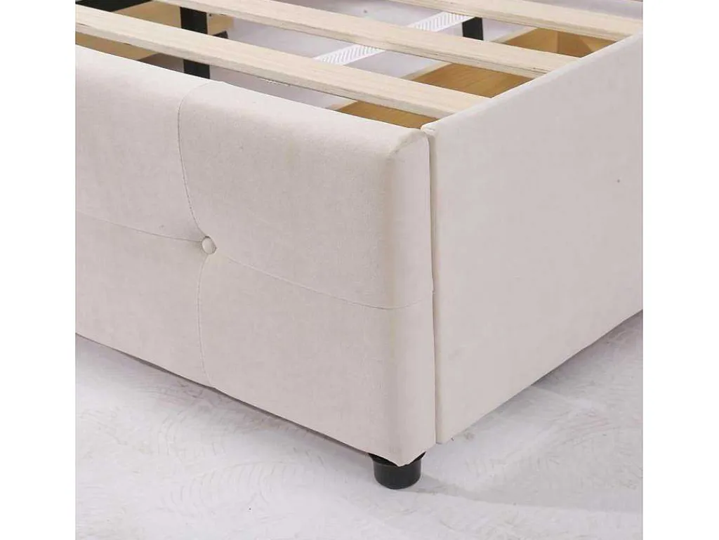 Gestoffeerd Opbergbed - 140X200Cm - Fluwelen Stof - Verstelbaar Blokpatroon Hoofdeinde - Creme-ModernLuxe Hot