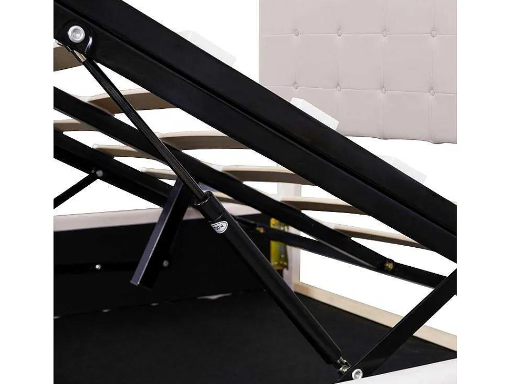 Gestoffeerd Opbergbed - 140X200Cm - Fluwelen Stof - Verstelbaar Blokpatroon Hoofdeinde - Creme-ModernLuxe Hot