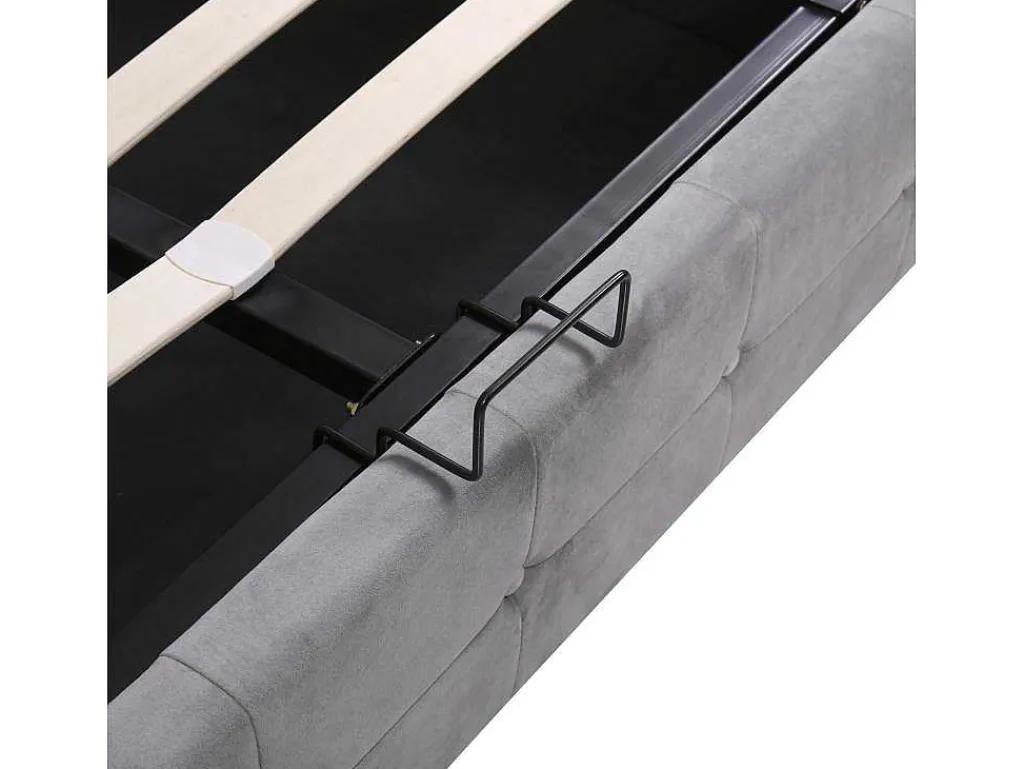 Gestoffeerd Opbergbed - 140X200Cm - Fluwelen Stof - Verstelbaar Hoofdeinde Met Blokpatroon - Grijs-ModernLuxe Online
