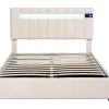 Gestoffeerd Opbergbed 140X200Cm - Stof Fluweel - Met Led En Bluetooth Speler - Beige-ModernLuxe Hot