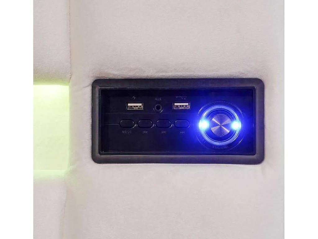 Gestoffeerd Opbergbed 140X200Cm - Stof Fluweel - Met Led En Bluetooth Speler - Beige-ModernLuxe Hot