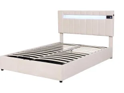 Gestoffeerd Opbergbed 140X200Cm - Stof Fluweel - Met Led En Bluetooth Speler - Beige-ModernLuxe Hot