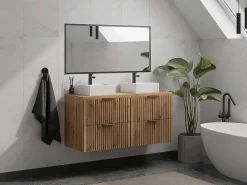 Gestreept Hangend Meubel Onder Wastafel Met Plank - Licht Naturel - L120 Cm - Zevara-Vente-unique Outlet