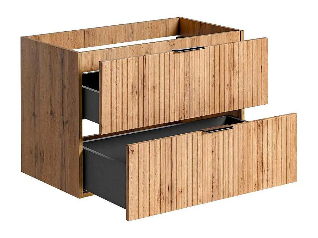 Gestreept Hangend Meubel Onder Wastafel - Licht Naturel - L80 Cm - Zevara-Vente-unique Discount