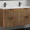 Gestreept Hangmeubel Voor Badkamer Met Inbouwwastafel - Licht Naturel - 120 Cm - Zevara-Vente-unique