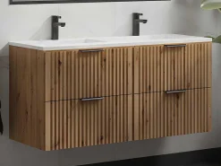 Gestreept Hangmeubel Voor Badkamer Met Inbouwwastafel - Licht Naturel - 120 Cm - Zevara-Vente-unique