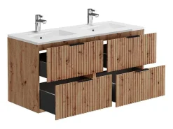 Gestreept Hangmeubel Voor Badkamer Met Inbouwwastafel - Licht Naturel - 120 Cm - Zevara-Vente-unique