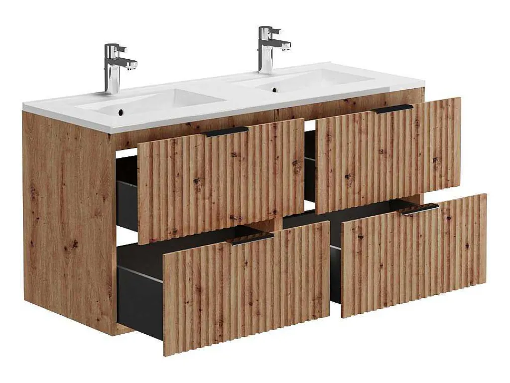 Gestreept Hangmeubel Voor Badkamer Met Inbouwwastafel - Licht Naturel - 120 Cm - Zevara-Vente-unique