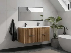 Gestreept Hangmeubel Voor Badkamer Met Inbouwwastafel - Licht Naturel - 120 Cm - Zevara-Vente-unique