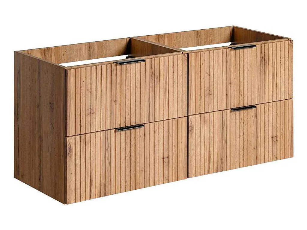 Gestreept Hangmeubel Voor Badkamer Met Inbouwwastafel - Licht Naturel - 120 Cm - Zevara-Vente-unique