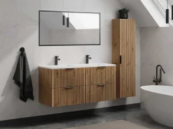 Gestreept Hangmeubel Voor Badkamer Met Inbouwwastafel - Licht Naturel - 120 Cm - Zevara-Vente-unique