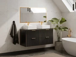 Gestreept Hangmeubel Voor Badkamer Met Wastafel Om Te Plaatsen - Zwart - L120 Cm - Zevara-Vente-unique