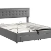 Gewatteerd Opbergbed 160X200Cm In Fluweel Met Lade + Lattenbodem - Grijs (Zonder Matras)-ModernLuxe Clearance