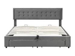 Gewatteerd Opbergbed 160X200Cm In Fluweel Met Lade + Lattenbodem - Grijs (Zonder Matras)-ModernLuxe Clearance