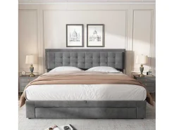 Gewatteerd Opbergbed 160X200Cm In Fluweel Met Lade + Lattenbodem - Grijs (Zonder Matras)-ModernLuxe Clearance