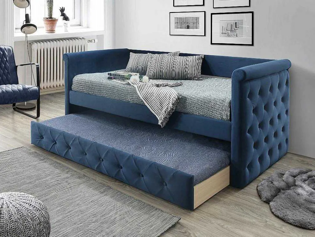 Gewatteerde Slaapbank Louise - 2 X 90 X 190 Cm - Stof Blauw-Vente-unique Best