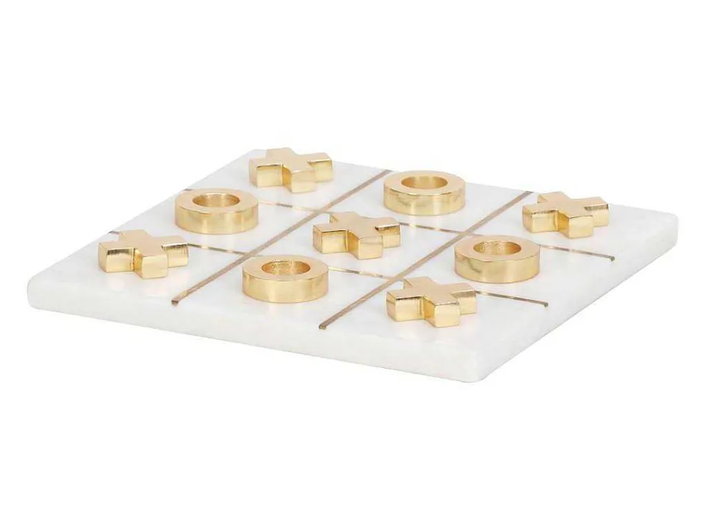 Gezelschapsspel - Boter-Kaas-En-Eieren - Marmer En Messing En Wit - L20,5 X H2,5 X D20,5 Cm - Tactoe-Vente-unique New