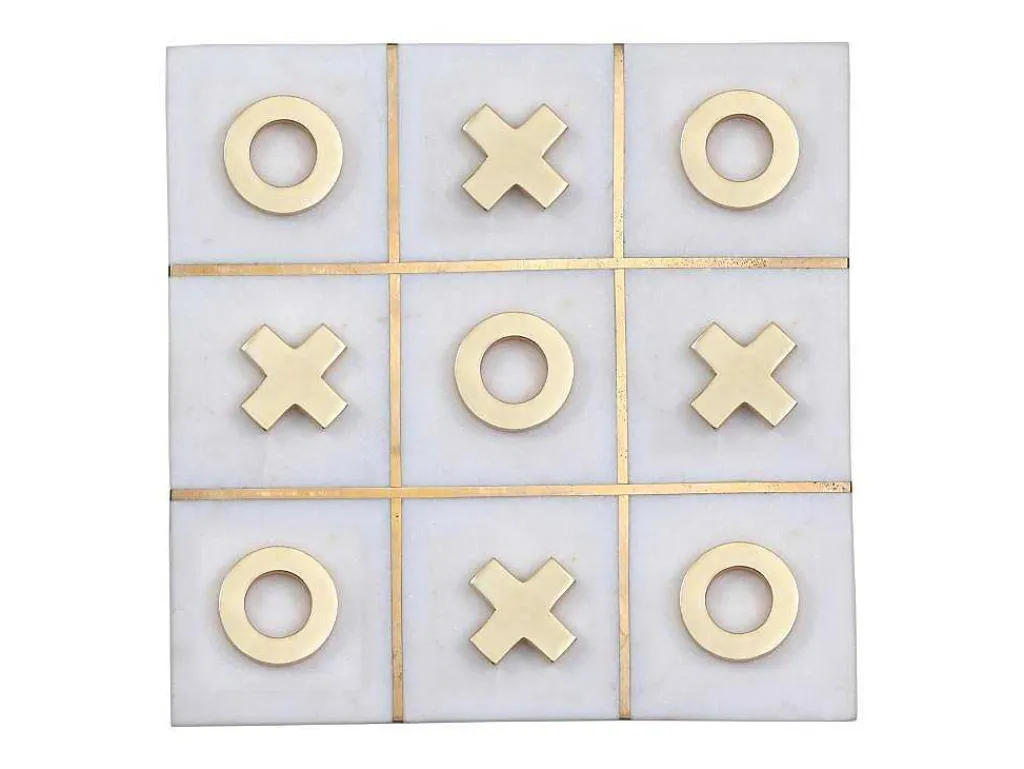 Gezelschapsspel - Boter-Kaas-En-Eieren - Marmer En Messing En Wit - L20,5 X H2,5 X D20,5 Cm - Tactoe-Vente-unique New