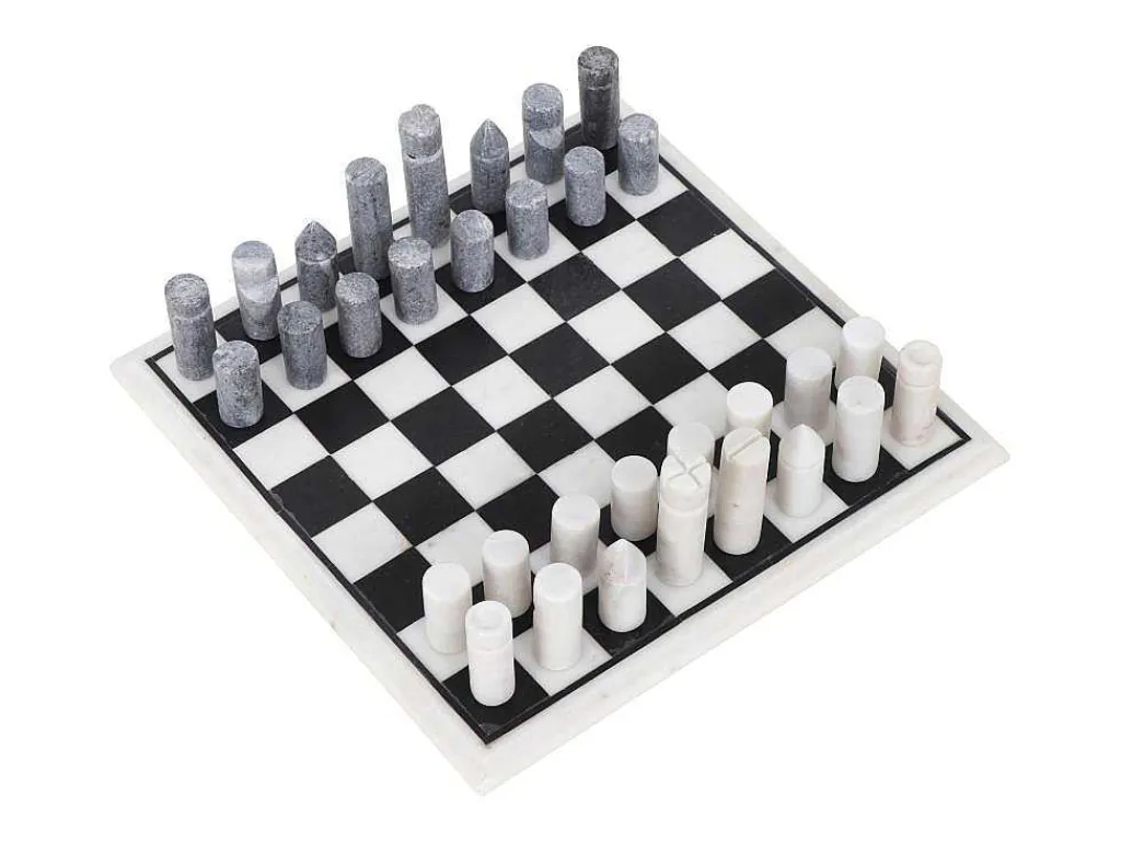 Gezelschapsspel - Schaakbord - Wit En Zwart Marmer - L30,5 X H2,54 X D30,5 Cm - Chessy-Vente-unique Clearance