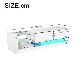 Glanzend Tv-Meubel Met 2 Deuren En 2 Glazen Planken - Spaanplaat - Led'S - Wit-Vente-unique