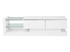 Glanzend Tv-Meubel Met 2 Deuren En 2 Glazen Planken - Spaanplaat - Led'S - Wit-Vente-unique