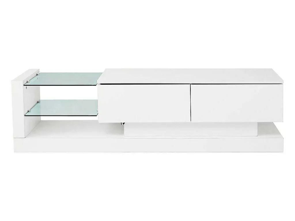 Glanzend Tv-Meubel Met 2 Deuren En 2 Glazen Planken - Spaanplaat - Led'S - Wit-Vente-unique
