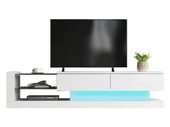 Glanzend Tv-Meubel Met 2 Deuren En 2 Glazen Planken - Spaanplaat - Led'S - Wit-Vente-unique