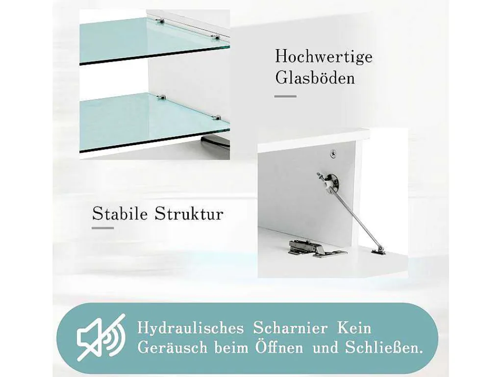 Glanzend Tv-Meubel Met 2 Deuren En 2 Glazen Planken - Spaanplaat - Led'S - Wit-Vente-unique