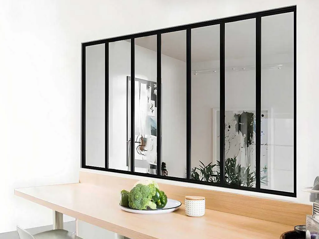 Glazen Binnenraam In Aluminium Met Poedercoating - 210 X 105 Cm - Zwart - Bayview-Vente-unique New