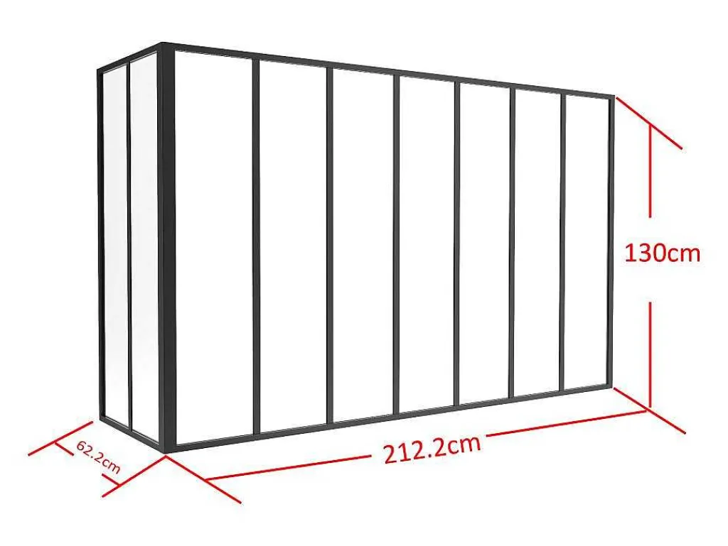 Glazen Hoekbinnenraam In Industriele Stijl In Gepoederlakt Aluminium L210 X L60 X H130 Zwart Bayview-Vente-unique Best