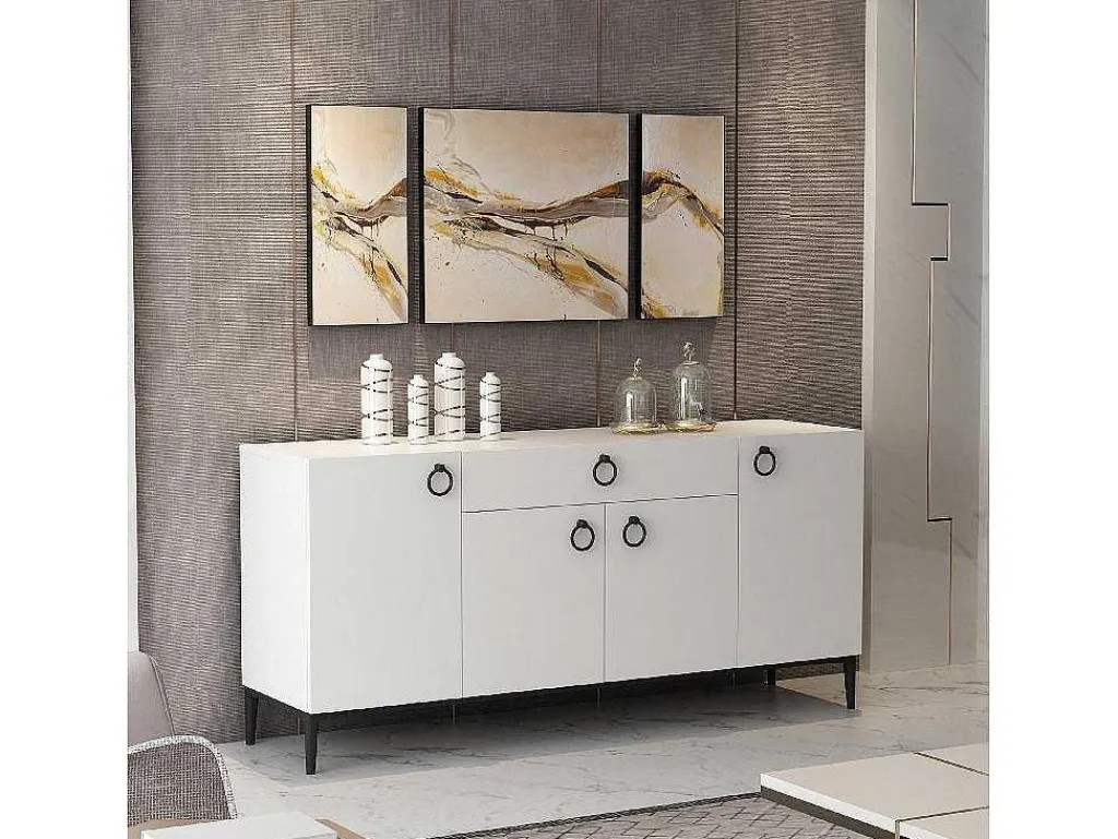 Gloria Multifunctioneel Kabinet, Wit, Zwart, 160X42X75 Cm,-EPIKASA Clearance