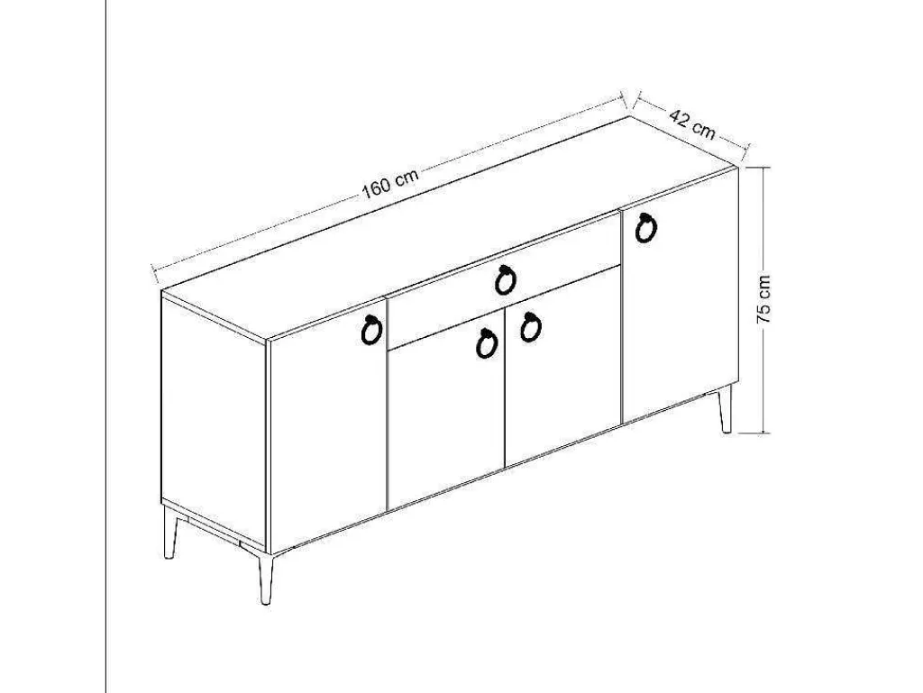 Gloria Multifunctioneel Kabinet, Wit, Zwart, 160X42X75 Cm,-EPIKASA Clearance