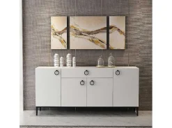 Gloria Multifunctioneel Kabinet, Wit, Zwart, 160X42X75 Cm,-EPIKASA Clearance
