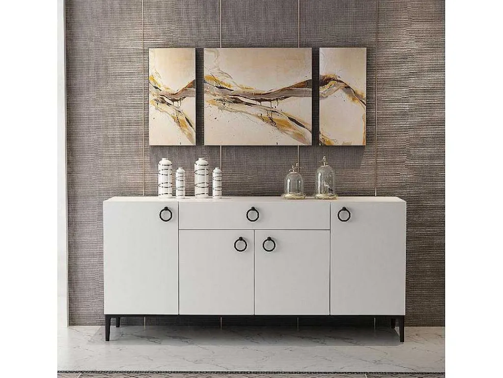 Gloria Multifunctioneel Kabinet, Wit, Zwart, 160X42X75 Cm,-EPIKASA Clearance