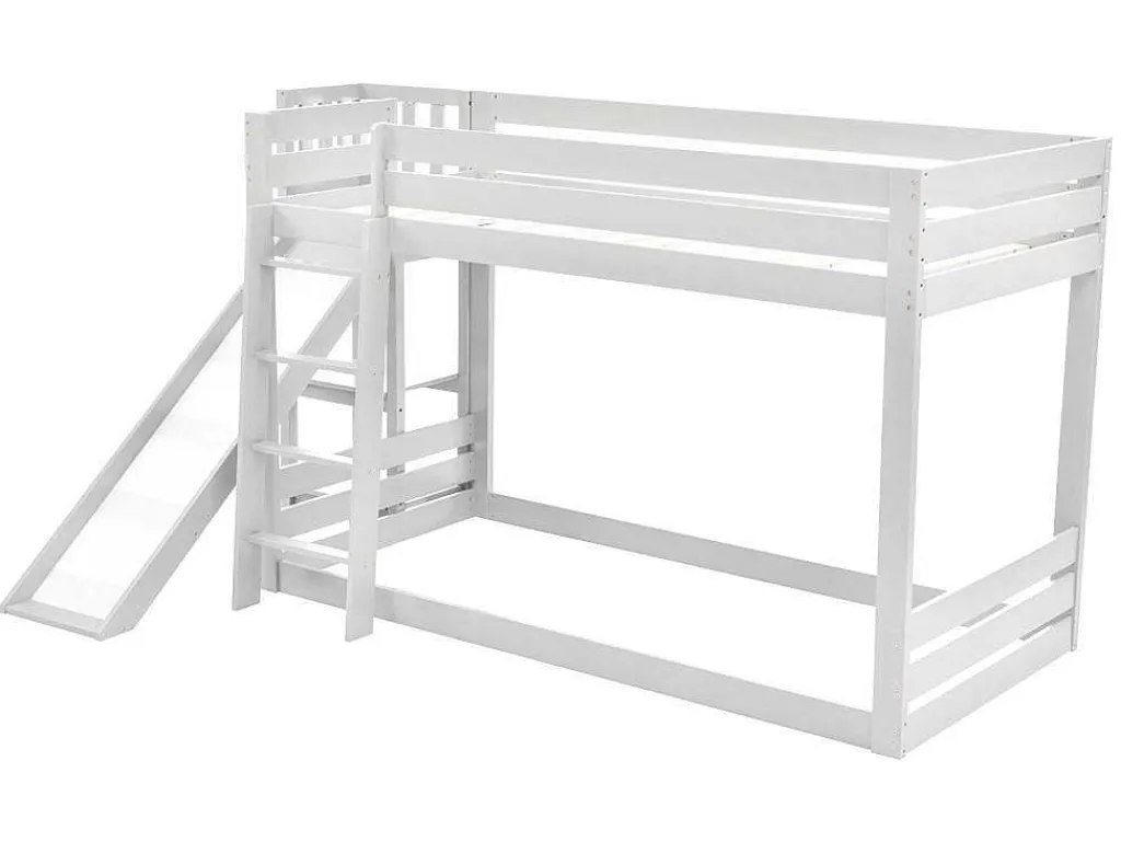 Grenen Stapelbed Met Plank En Glijbaan + Lattenbodem - 90X200Cm - Wit-ModernLuxe Sale