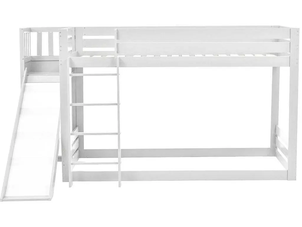 Grenen Stapelbed Met Plank En Glijbaan + Lattenbodem - 90X200Cm - Wit-ModernLuxe Sale