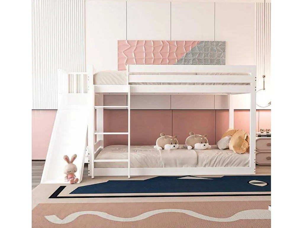 Grenen Stapelbed Met Plank En Glijbaan + Lattenbodem - 90X200Cm - Wit-ModernLuxe Sale