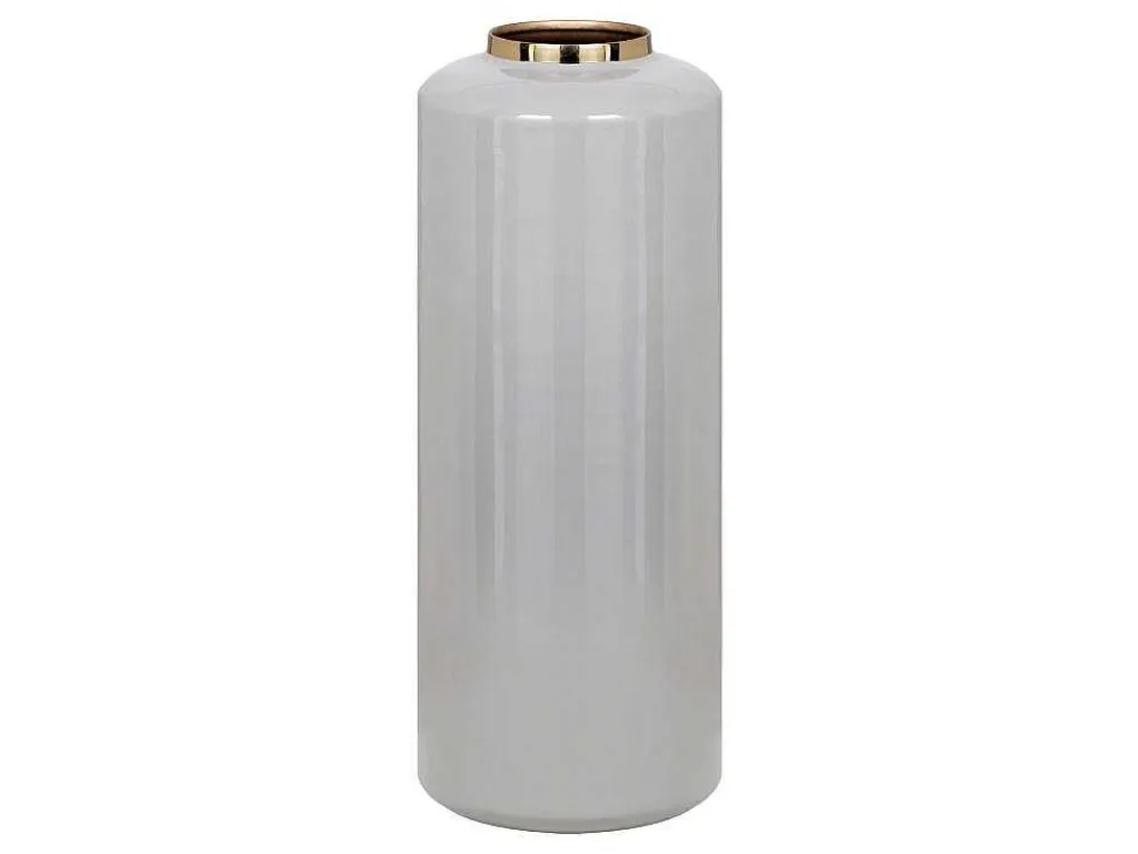 Grote Geemailleerde Metalen Vaas - D. 19 X H. 50 Cm - Grijs En Goud - Goriat-OZAIA Online