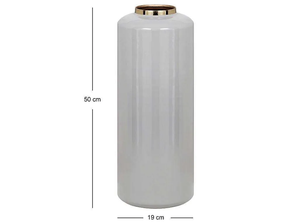 Grote Geemailleerde Metalen Vaas - D. 19 X H. 50 Cm - Grijs En Goud - Goriat-OZAIA Online