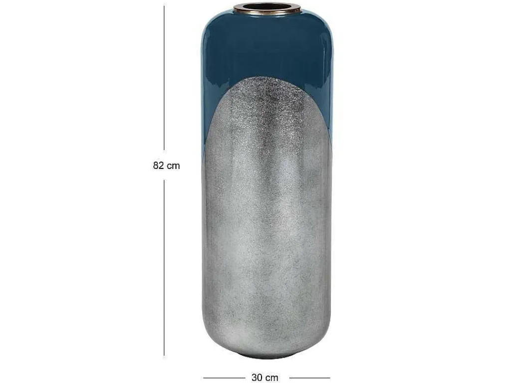 Grote Geemailleerde Metalen Vaas - D. 30 X H. 82 Cm - Zwart Met Bladzilver - Perlin-OZAIA Clearance