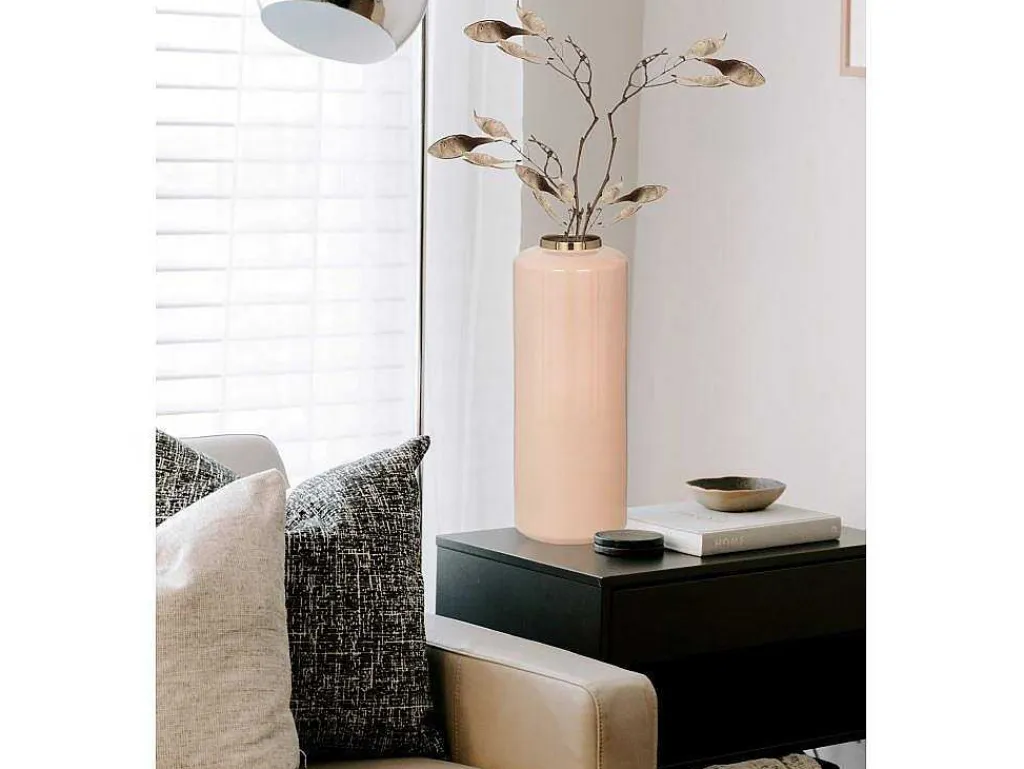 Grote Geemailleerde Metalen Vaas - D. 19 X H. 50 Cm - Beige En Goud - Goriat-OZAIA Clearance