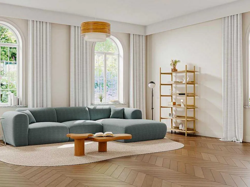 Grote Hoekbank Met Hoek Rechts Van Blauwe Stof Met Textuur Pogni Van Maison Cephy-Maison Céphy Hot