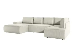 Grote Panoramische Omkeerbare Hoekslaapbank Met Hoek Links Van Beige Ribfluweel Amelia-Vente-unique Hot