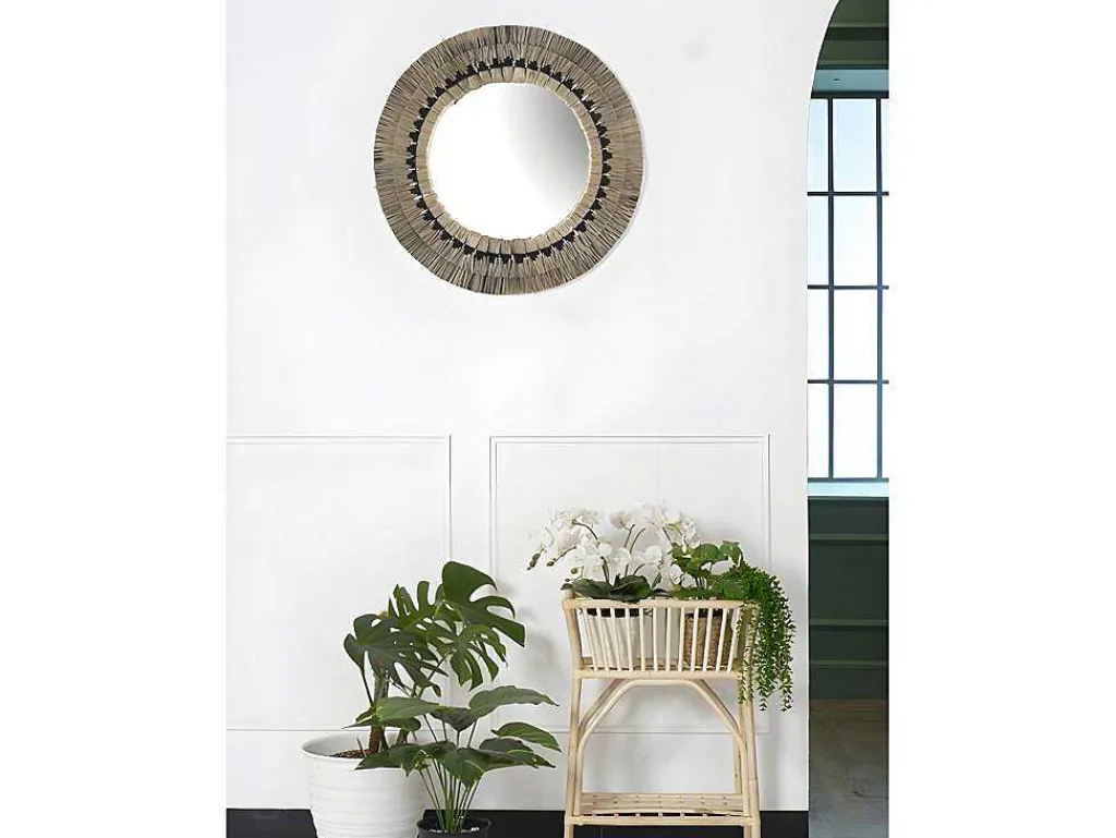 Grote Ronde Spiegel Van Mendong-Stro Chokwe - D80 Cm - Naturel-OZAIA Discount