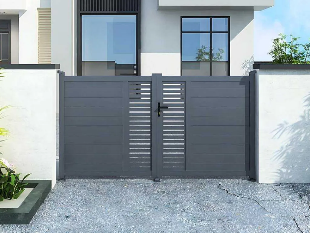 Halfopengewerkte Aluminium Draaipoort Met Motief B350 X H179 Cm Antraciet Orist Ii-EXPERTLAND Discount